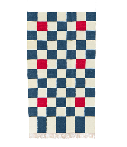 Flat Weave Checkered Rug mixed colors